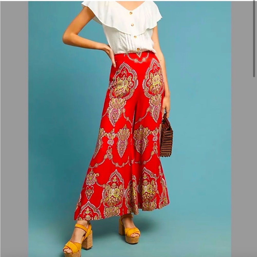 Ett:twa by Anthropologie Manon Flared Printed Red Pants Size 4